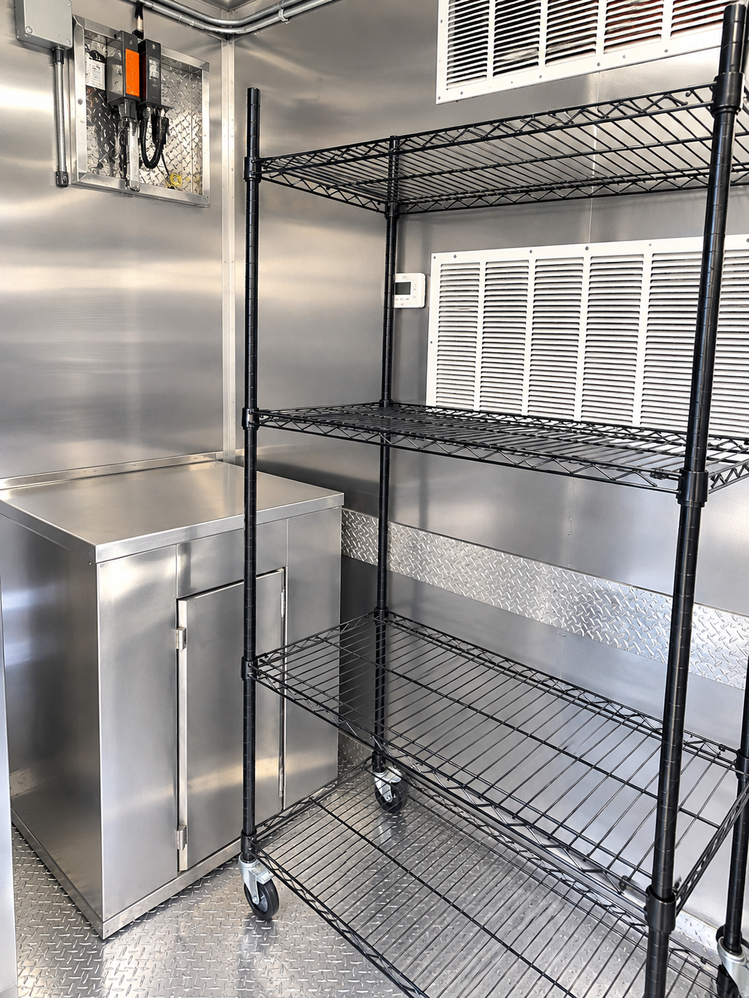 Commercial equipment inside a 26 ft bulk kitchen trailer